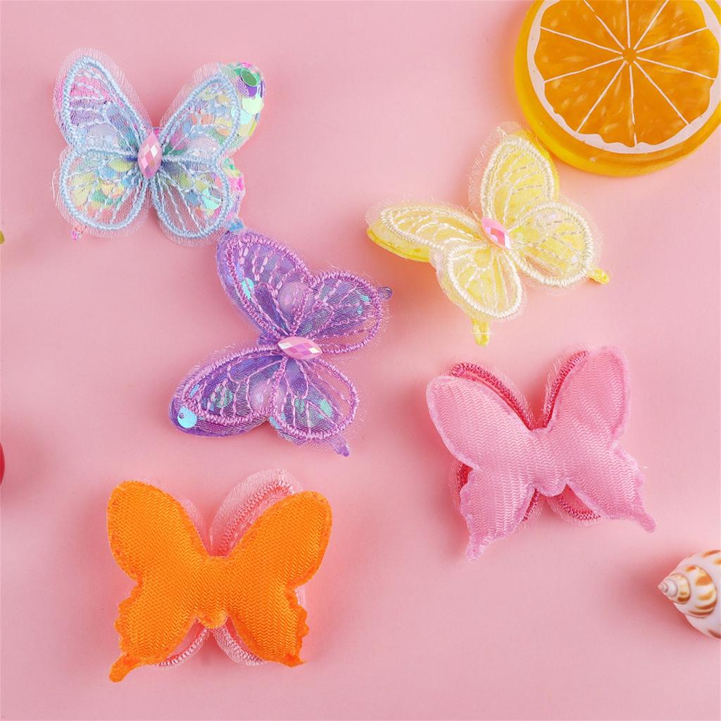 10Pcs 48*42mm Mesh Seaquins Double Butterfly Appliques For DIY Headwear Hair Clips Bow Decor Clothes Hat Shoes Sewing Patches