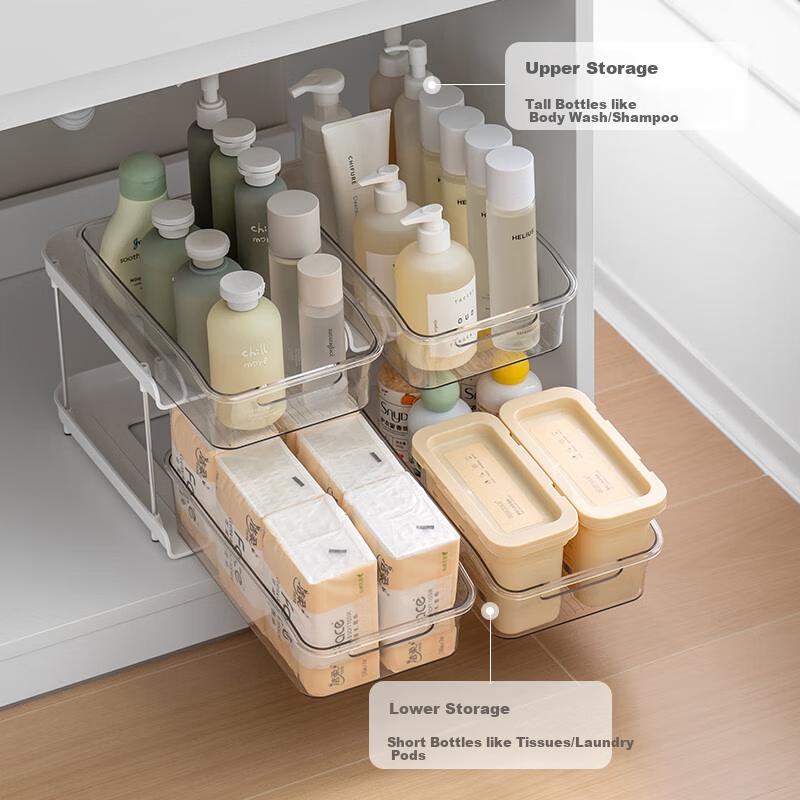 Lazy Corner Pull-Out Double-Layer Multifunctional Bathroom Sink Cabinet Storage Rack