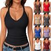 Women's Fashionable Minimalist Slim-Fit V-Neck Sleeveless Ribbed Top