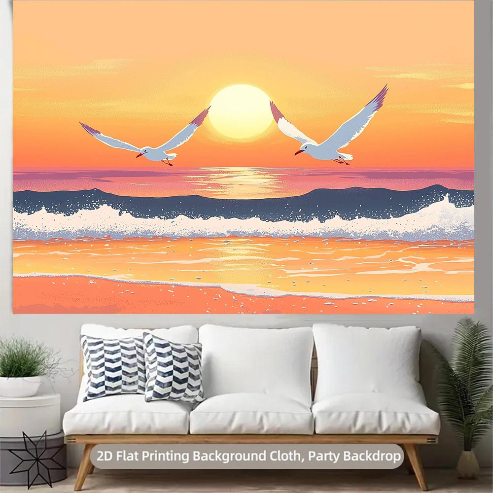 2D plane 1 piece sunset scene seagulls soaring in the sky background fabric indoor and outdoor celebration activities