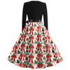 Women's Casual Christmas Print V-Neck Vintage Dress for Holiday Parties and Everyday Wear