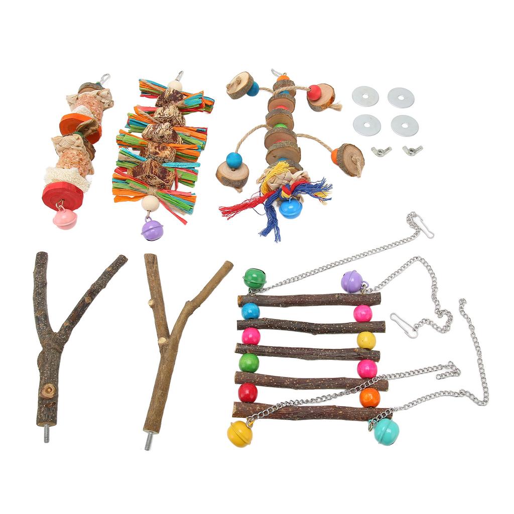 6 buc Jucării de mestecat pentru papagali, leagăn amuzant, colorat, bușteni naturali, frunze de porumb, știulete de porumb, nuci, pasăre, papagal