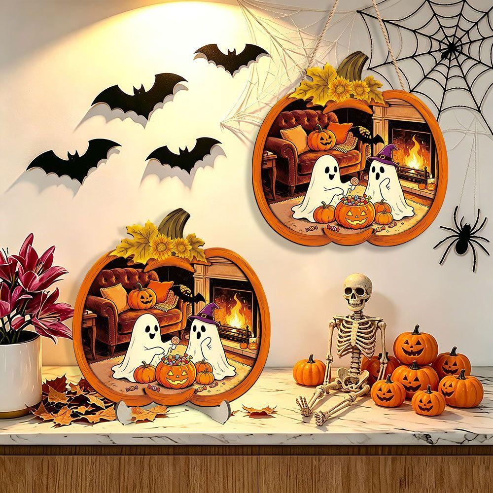 Cartoon Ghost Halloween Pumpkin Light-up Signage Lighted Pumpkin LED Lamp Wall Hanging Plaque Multi-functional Scenery Layout