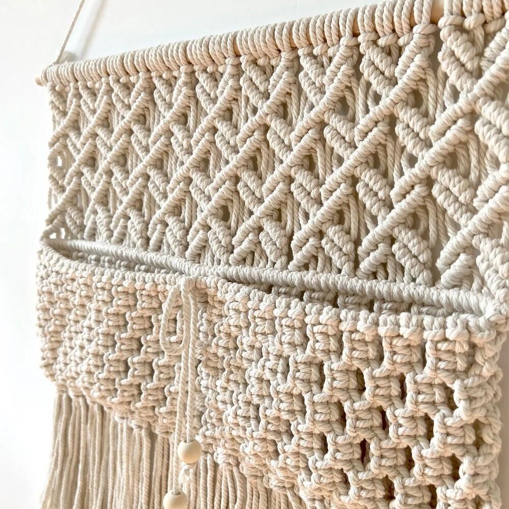Wooden Rod Macrame Wall Hanging Woven Wall Organizer Wall Decoration Hanging Planter Home Decor