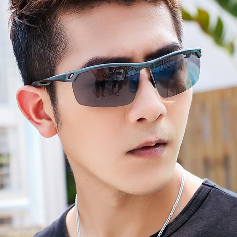 Photochromic TAC Polarized UV400 Square Metal Adjustable Nose B1481 [FEISEDY] Sunglasses, Lenses, Protection, Men's, Shape, Frame, Pads, Sporty,