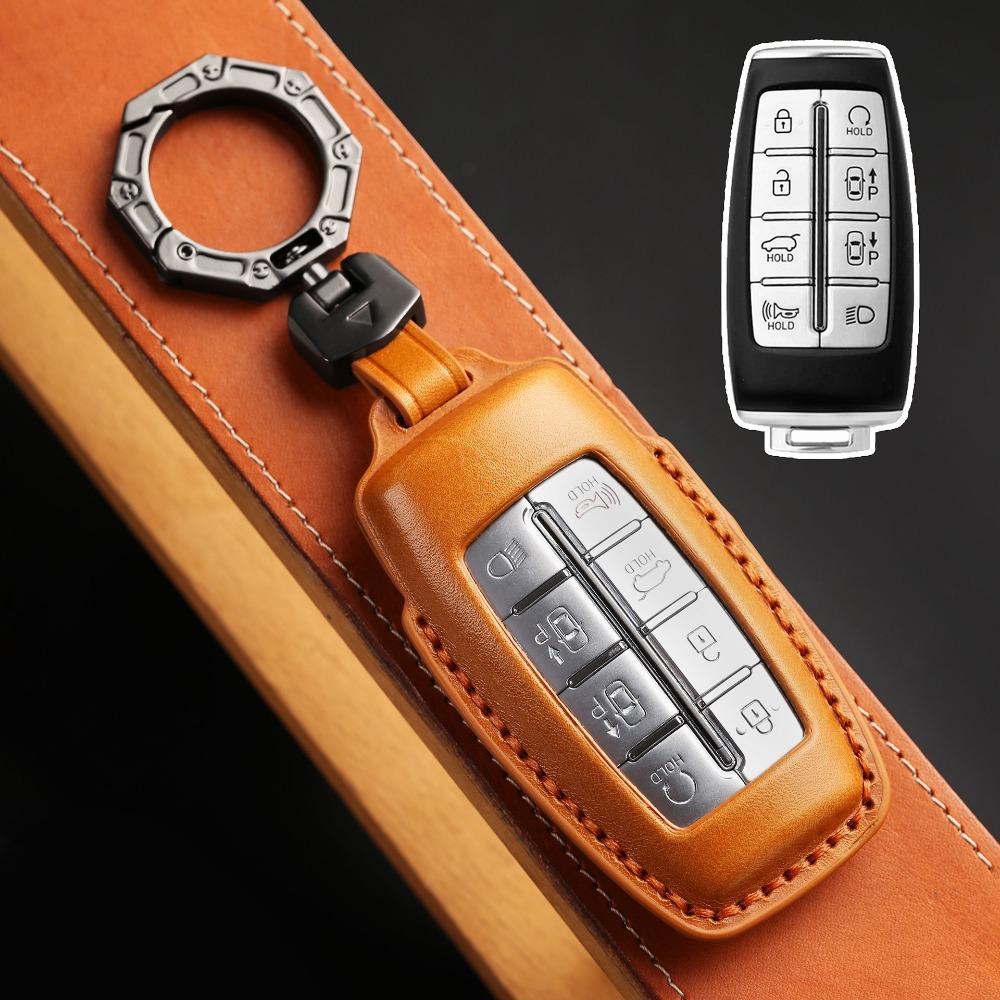 Premium Leather Car Key Case for Genesis GV80 Luxury Korean Car Key Cover