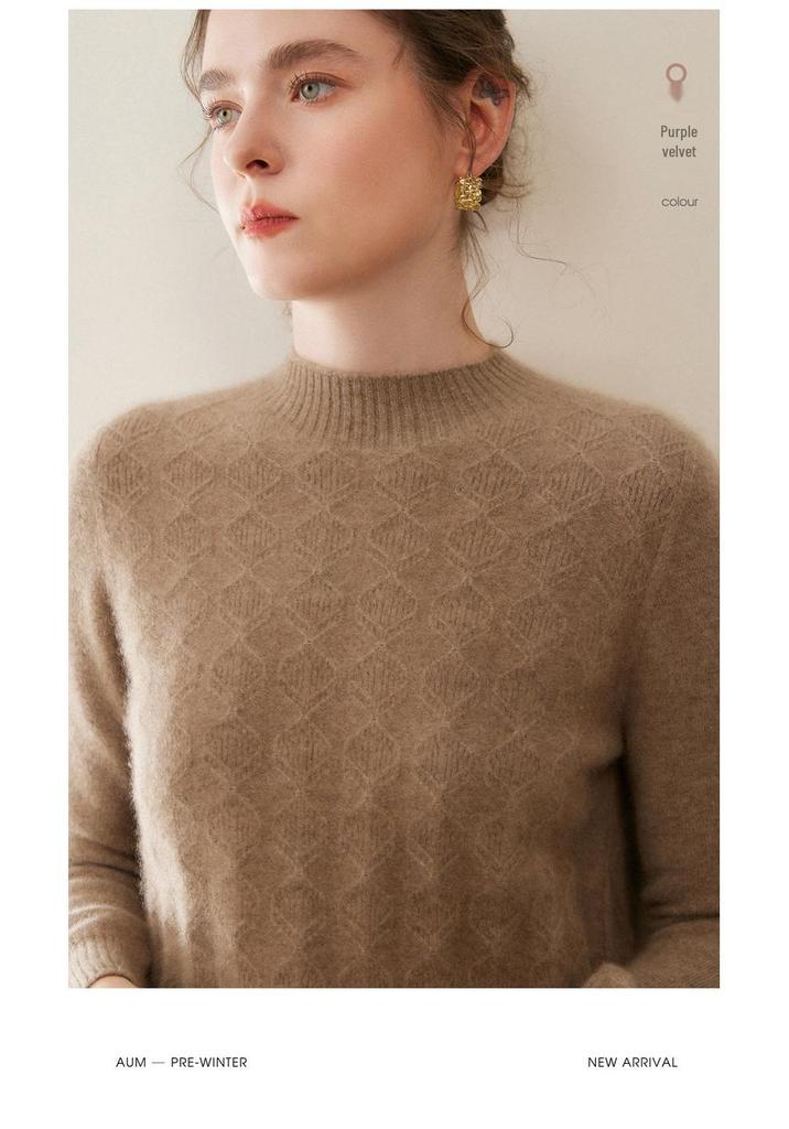 Women's 100% Pure Cashmere Half-High Neck Sweater - Long Sleeve, Autumn/Winter Style