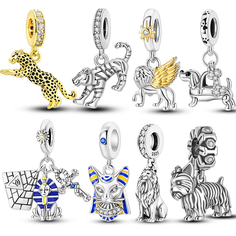 Copper Gold Color Leopard Cheetah Animal Dangle Lion Charms Beads Pendant Fit Mula Bracelet Necklace Diy Jewelry