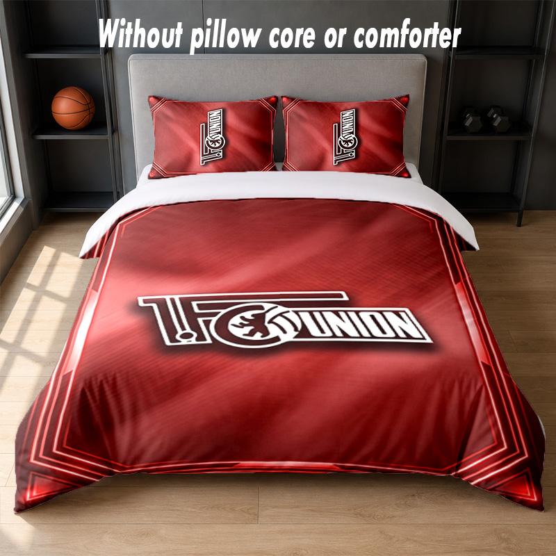 Union Berlin FC Design Bett Bettwäsche-Set 1 Bettbezug + 2 Kissenbezüge Weich Atmungsaktiv Haushalt Bettwäsche