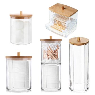 Acryl-Aufbewahrungsbox für Badezimmer, Make-up-Organizer, Baumwolle, runder Pad-Halter, Wattestäbchen-Box, Qtip-Halter, Spender mit Bambusdeckel