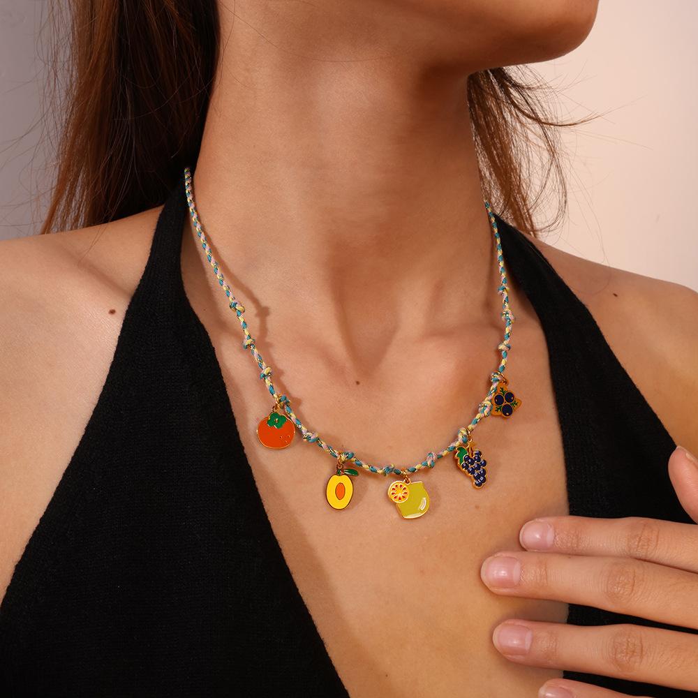 Dopamine Feng Shui Fruit Lemon Slices Oil Drip Necklace Bracelet Accessories Fresh Wind Pendant