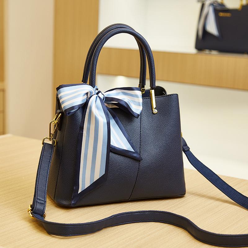 

New women s bag large-capacity lychee pattern handbag high-end solid color tote bag single shoulder messenger bag темно-синий