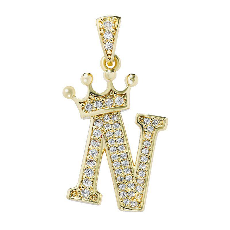 Luxurious Gold Alphabet Necklace With Crown Pendant For Women And Girls
