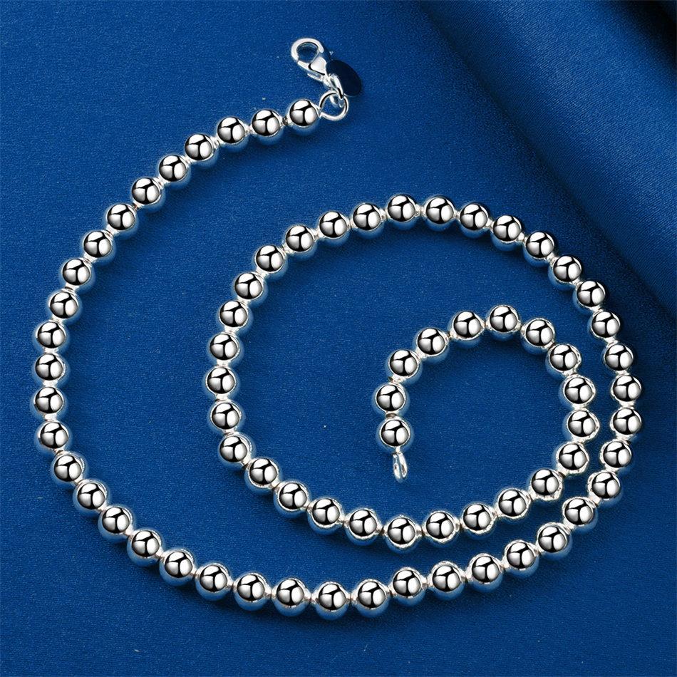 925 Sterling Silver Simple 6mm 16-30 Inch Exquisite Ball Bead Necklace Men Women Fashion Party Favor Jewelry