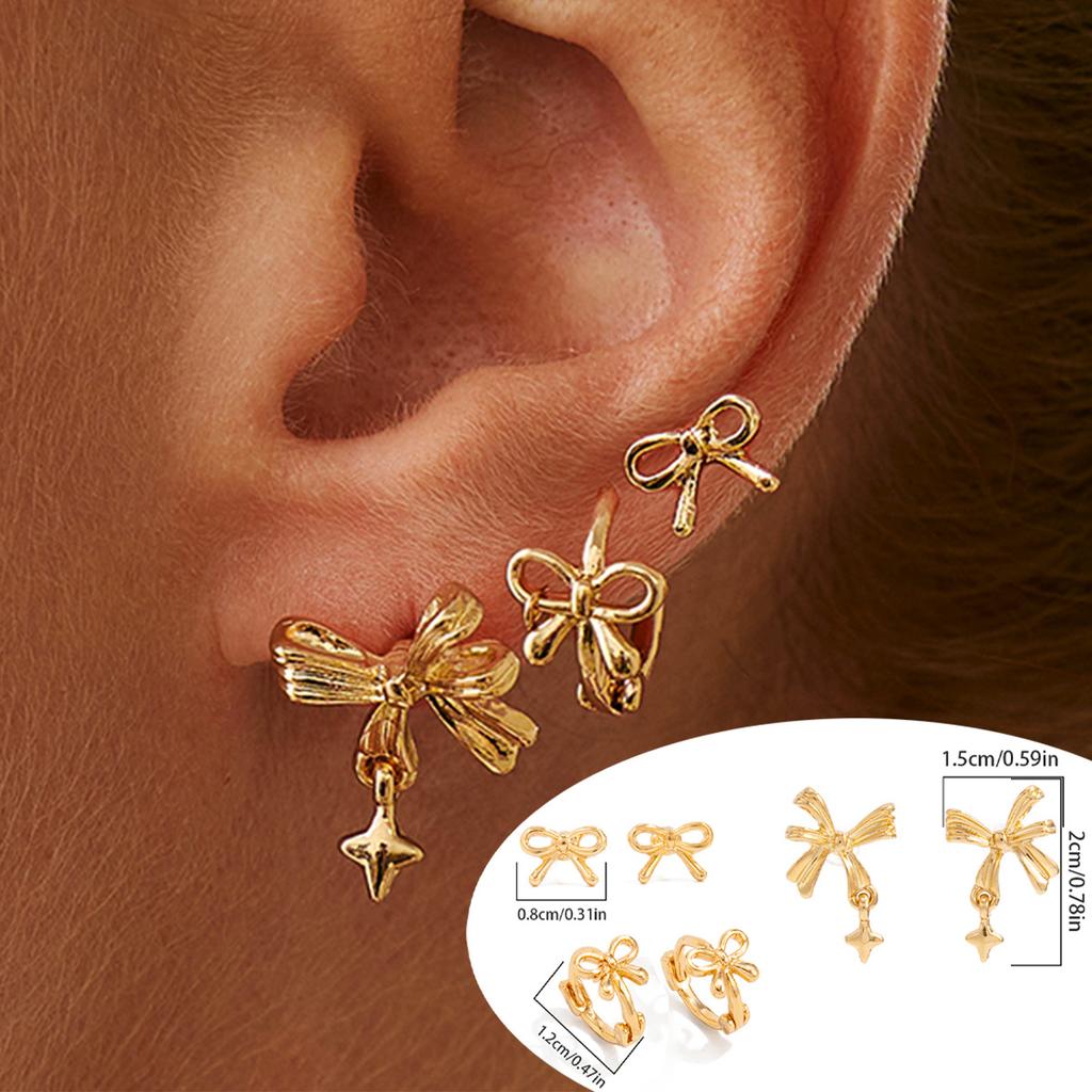 Holiday Style Flower Starfish Stud Earrings Set, Sweet And Cool Exquisite Small Bow C-Shaped Earrings.