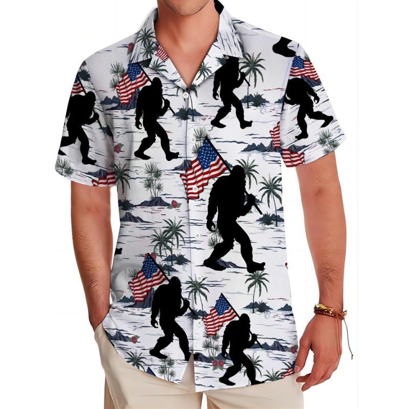 

Men s Novelty Sasquatch Patriotic Print Hawaiian Shirt Vacation Beachwear S