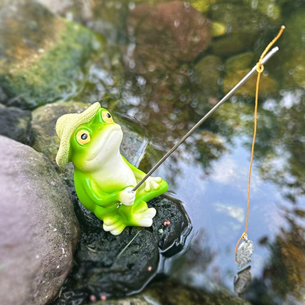 Cartoon Animal Sculpture Resin Miniatures Figurine Garden Decor Frog Panda Fishing Statue  Lawn