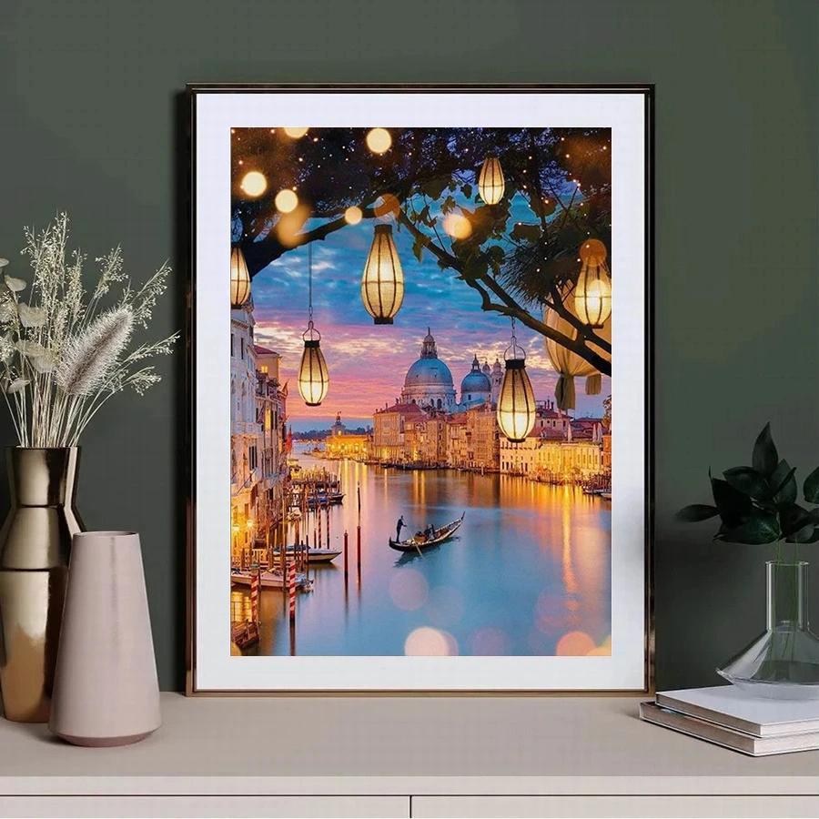 5D DIY Bezramowy Obraz Diamentowy z Cyrkoniami, Mozaika Wzór Rzeka o Zmierzchu Zestaw do Malowania Diamentami z Cyrkonii, Zestaw do Malowania Diamentami