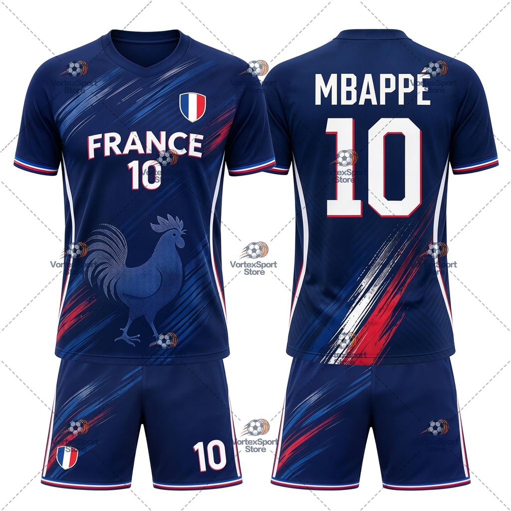 Mbappé French NO.10 Children's And Men's Sports Sets Soccer Outdoor Football Tranning Tracksuits Short Sleeve T-shirts Shorts
