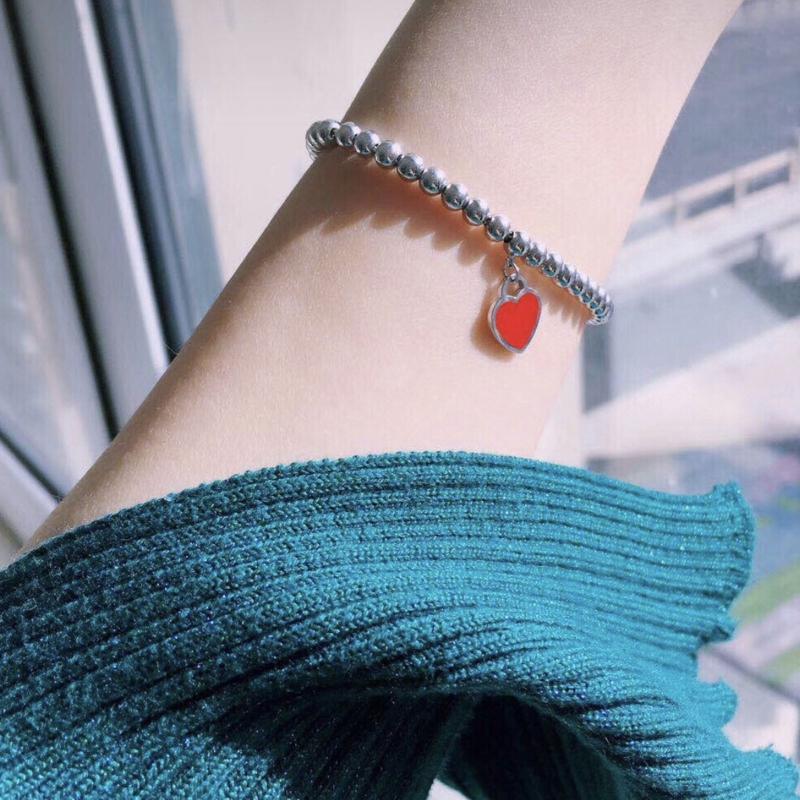 Fashion Stretchable Couples Bracelet Love Heart Charm Beaded Delicate Bracelet Women Jewelry Heart Link Chain Bracelet