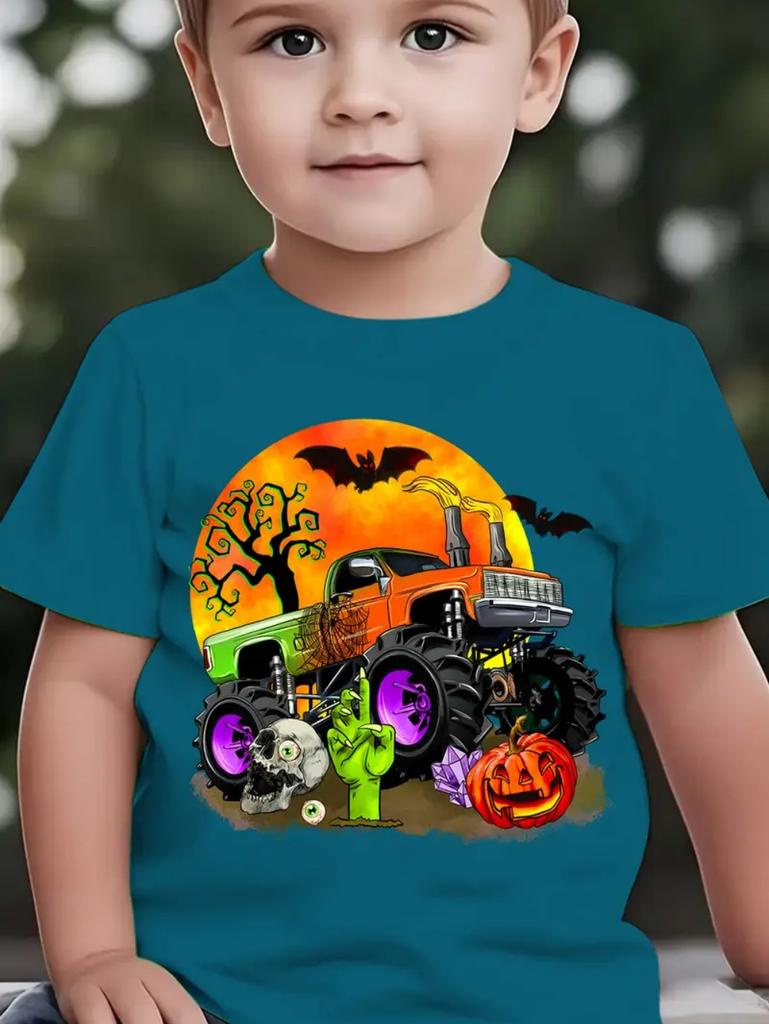 Happy Halloween Fashion Kids' T-Shirt Summer Casual Tops Spooky Short-Sleeved Halloween Pumpkins Print T-Shirts Halloween Gifts