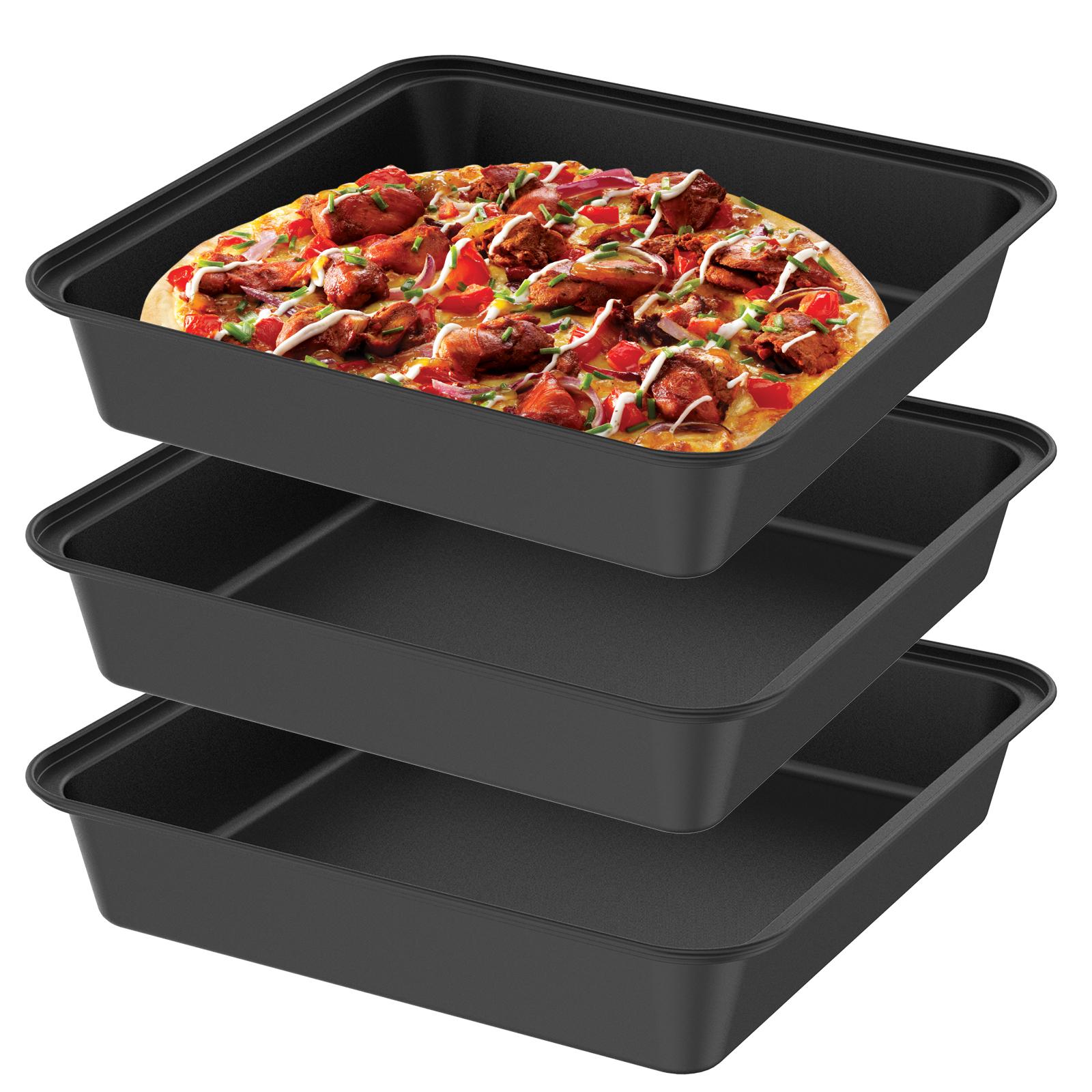 Круглые противни для хрустящей пиццы из углеродистой стали, форма для выпечки пиццы, противни для пиццы в Детройтском стиле, прямоугольная, с антипригарным покрытием, глубокая тарелка, посуда для выпечки