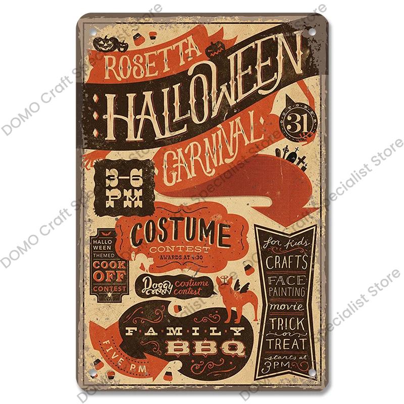 Halloween Night Party Poster Vintage Metal Signs Pumpkin Trick or Treat Metal Tin Plate Wall Art Decor For Bar Pub Club Home