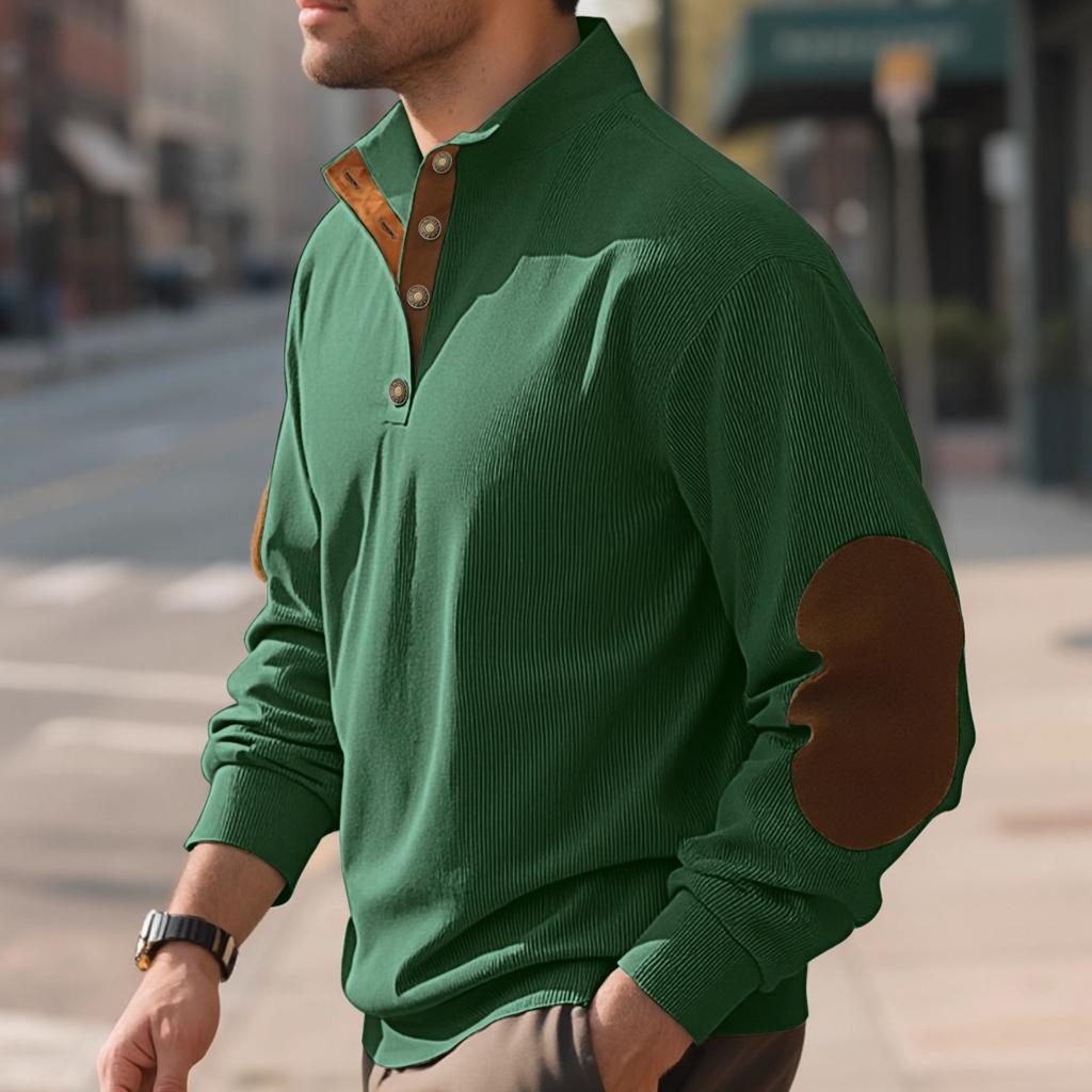 Men's Corduroy Sweatshirt Long Sleeve Pullover Quarter Button Up Collar Fall Casual Sweat Shirts Turtleneck Pullover Henley Mock Neck Tops for Men
