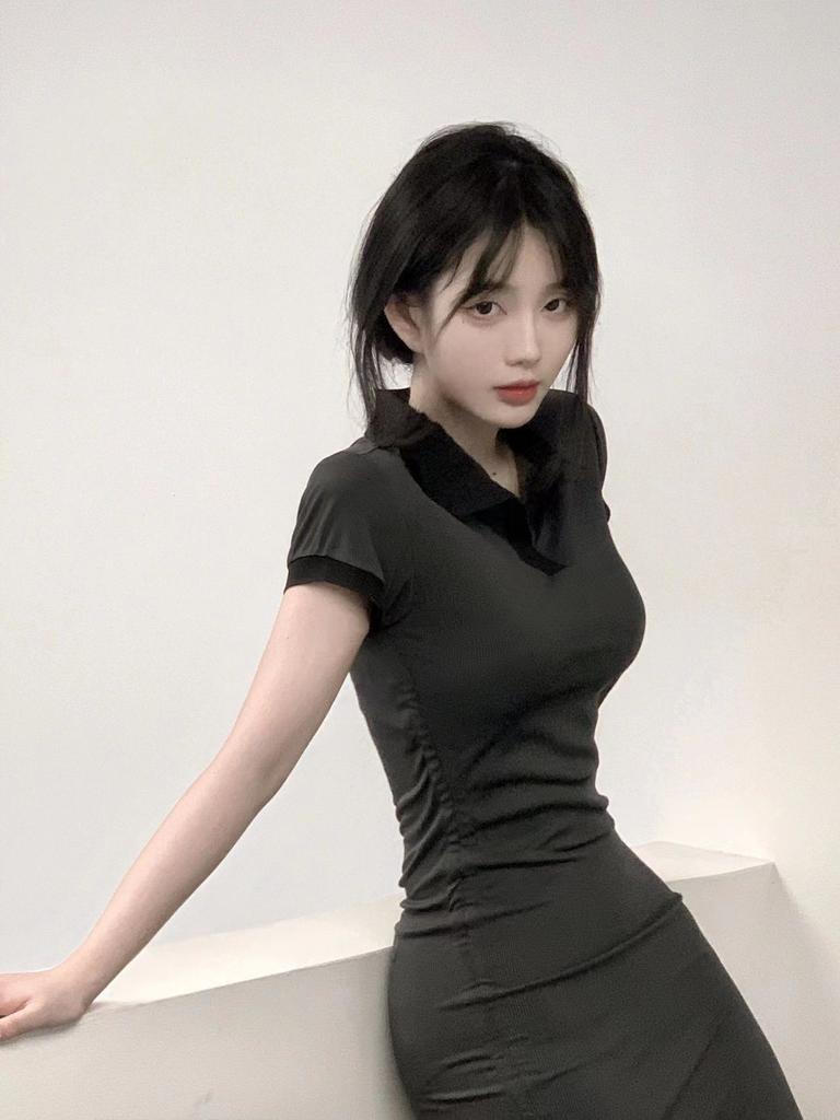 Skinny Figure Polo Collar Dress Women's Summer New Spice Girl Slim Fold Waist Thin Hip Wrap Dress