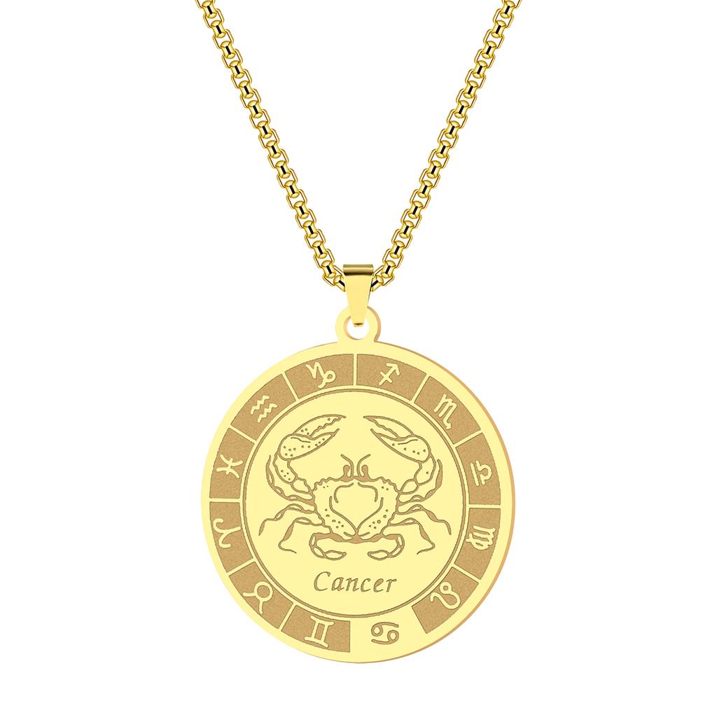 Kinitial Stainless Steel Cancer Zodiac Necklace Pendant for Women Girls Twelve Constellation Chocker Necklaces Jewelry Gift