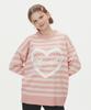 BLOND9 Striped Heart Round Neck Knit_Pink