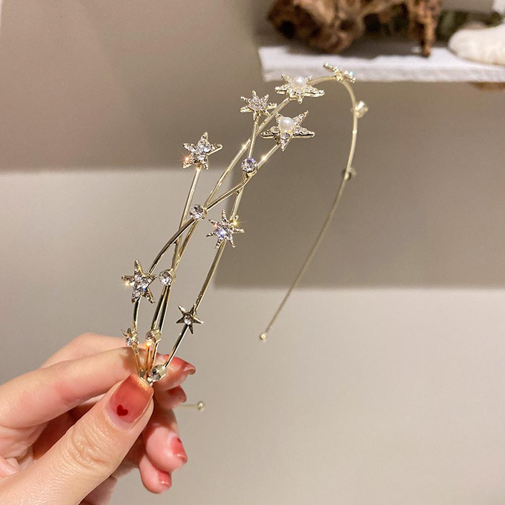 Girls Hair Hoop Non-slip Rhinestone Star Headband Hollow Leaves Braided Tool Crystal Hairbands