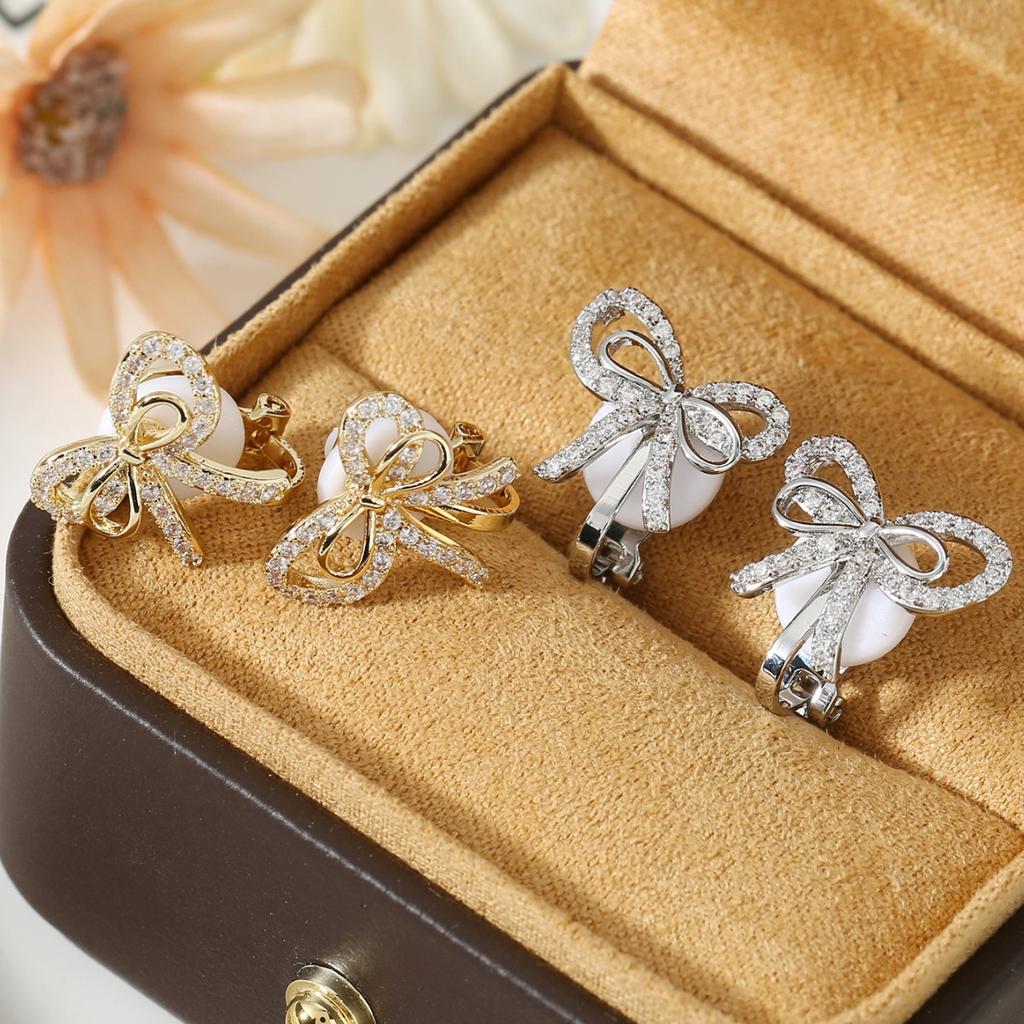 Sweet Bow Zircon Ear Clips Niche Design High End Light Luxury Fashionable Earrings For Women Elegant And Trendy Jewelry