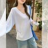 Summer Super Fire White V-neck Pure Desire Slightly Transparent Long-sleeved Blouse Women's Super Good-looking Slim-fitting Versatile Sunscreen Top