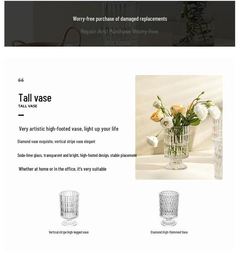 Europäische Hochfuß-Glasvase: Kreatives hydroponisches transparentes Design für elegante Heimdekoration