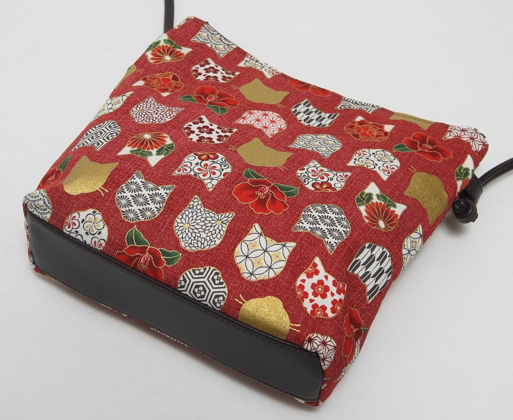 Hasegawa Cat Print Shoulder Bag, Cute Japanese Pattern, Women's, Made in Japan (Red)