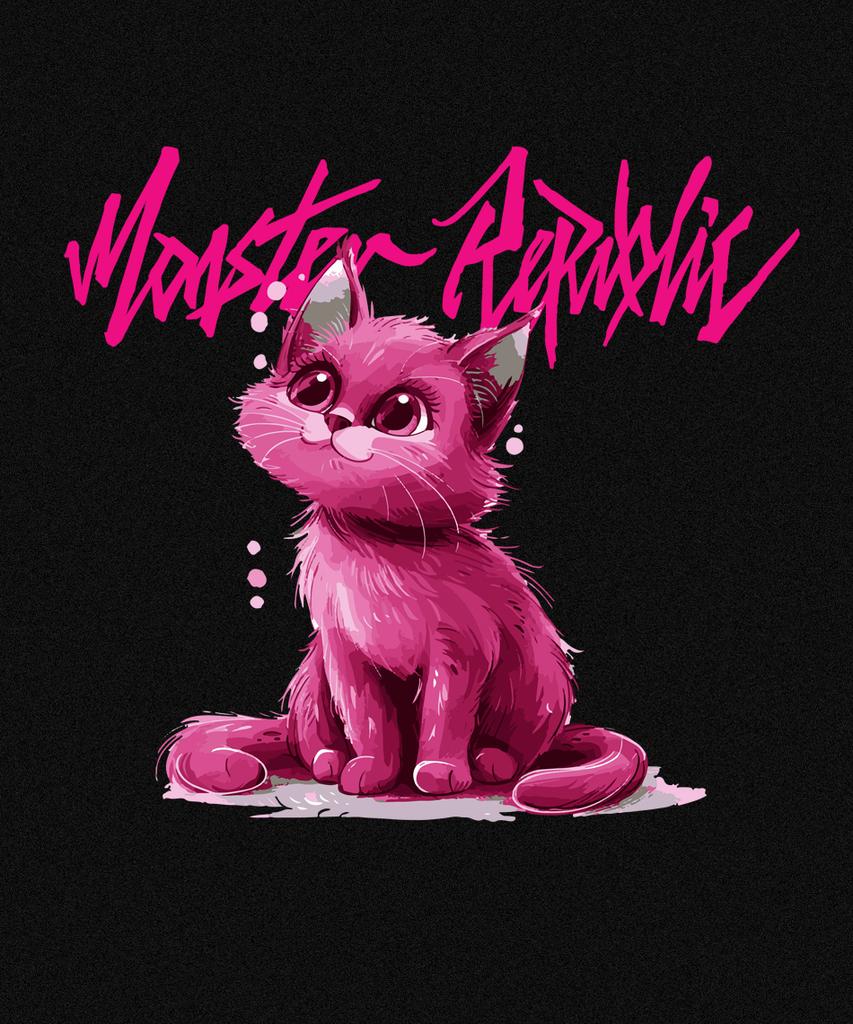 MONSTER REPUBLIC Famous Cat Vivid Pink T-Shirt Black