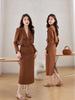 Plus Size 300 Jin Korean Autumn Double-Breasted Lapel Top and High-Waisted Slimming Skirt Set