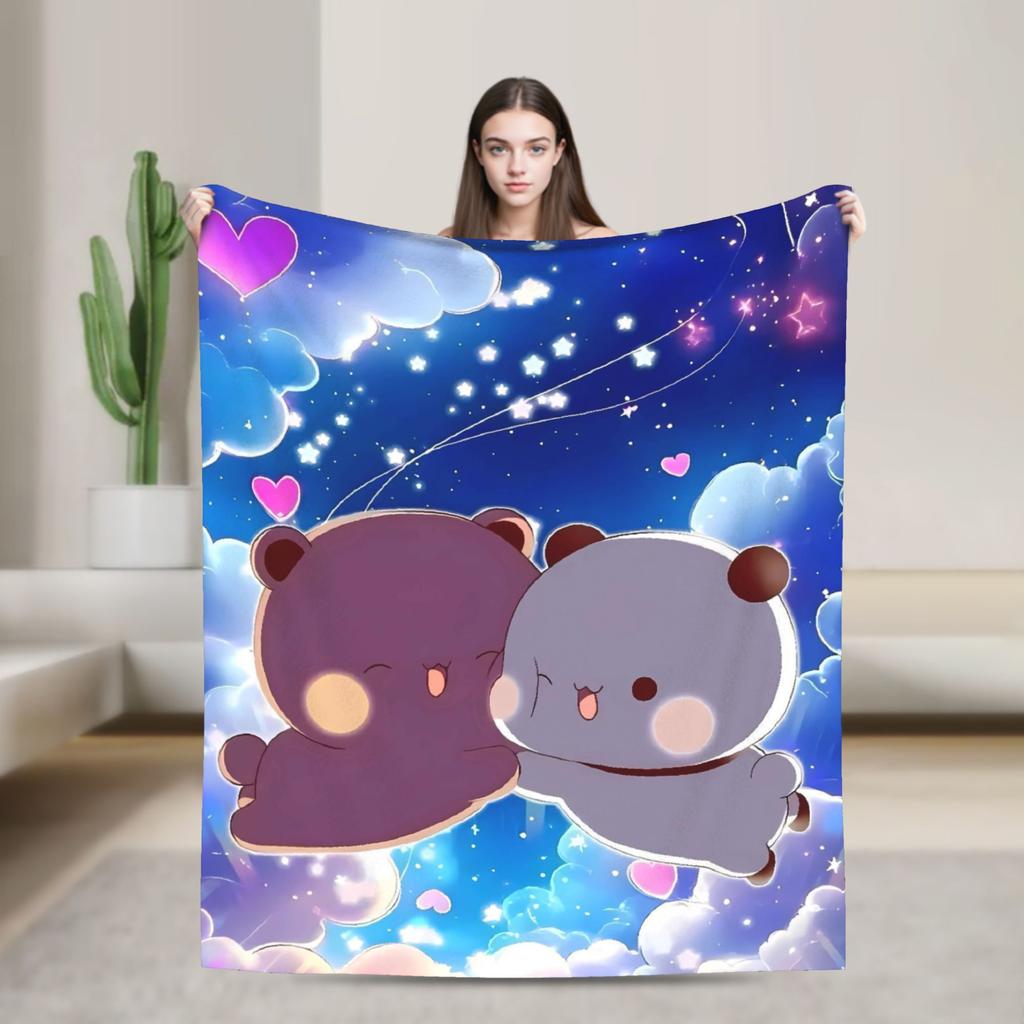 Bubu and Dudu Xmas Panda Couple Merry Christmas Soft Warm Blanket  Airplane Plush Bedding Throw Flannel Bedspread Sofa Bed Cover