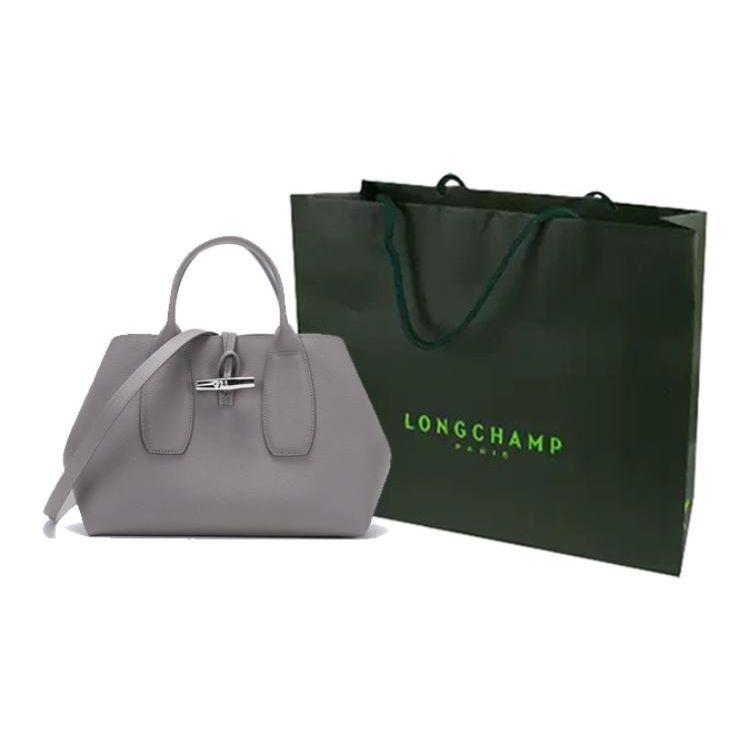 Longchamp Le Roseau 30 Solid Color Bamboo Buckle Leather Crossbody Tote Bag Medium Women Bags Dove-Gray 10058HPNP55