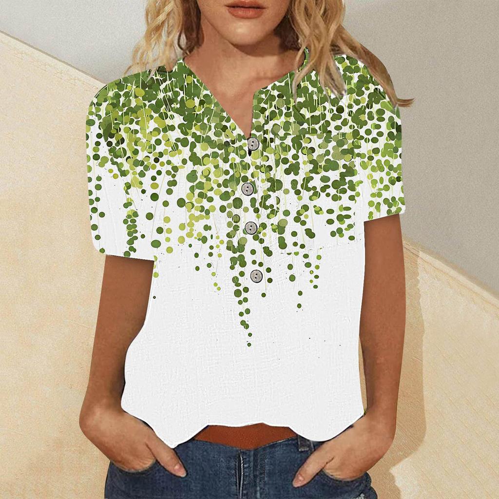 Damen Sommer Casual Fashion Baumwolle Leinen bedruckt Damen Kurzarm Shirt Tops