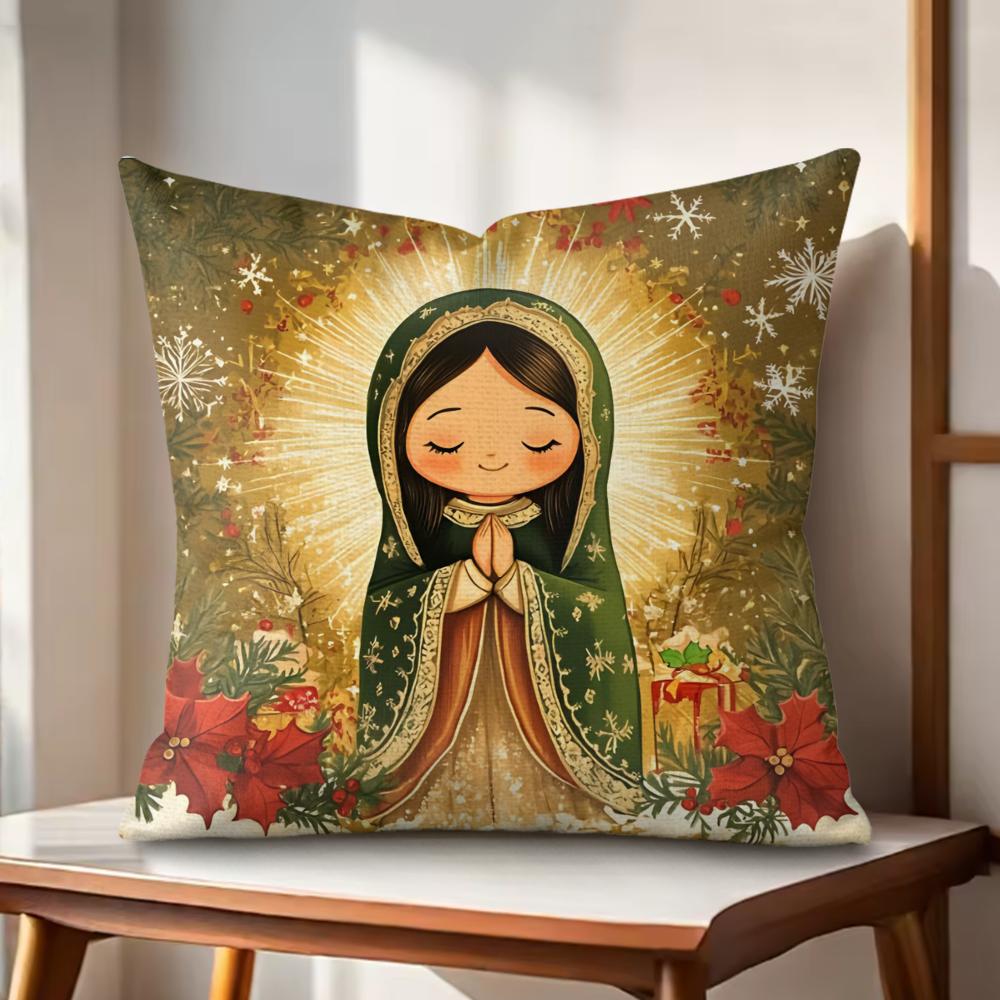 Our Lady of Guadalupe Cushion Cover Natural Linen Organic Fabric DoubleSided Printing Couch Pillow Covers Home Decor