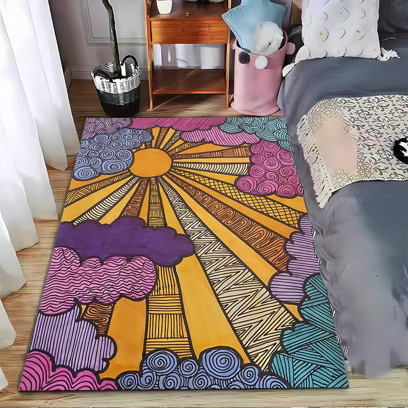 Colorful Abstract Sunburst and Cloud Pattern Carpet for Home Decor Suitable for Use As an Anti-slip for Living Room Bedroom Sofas