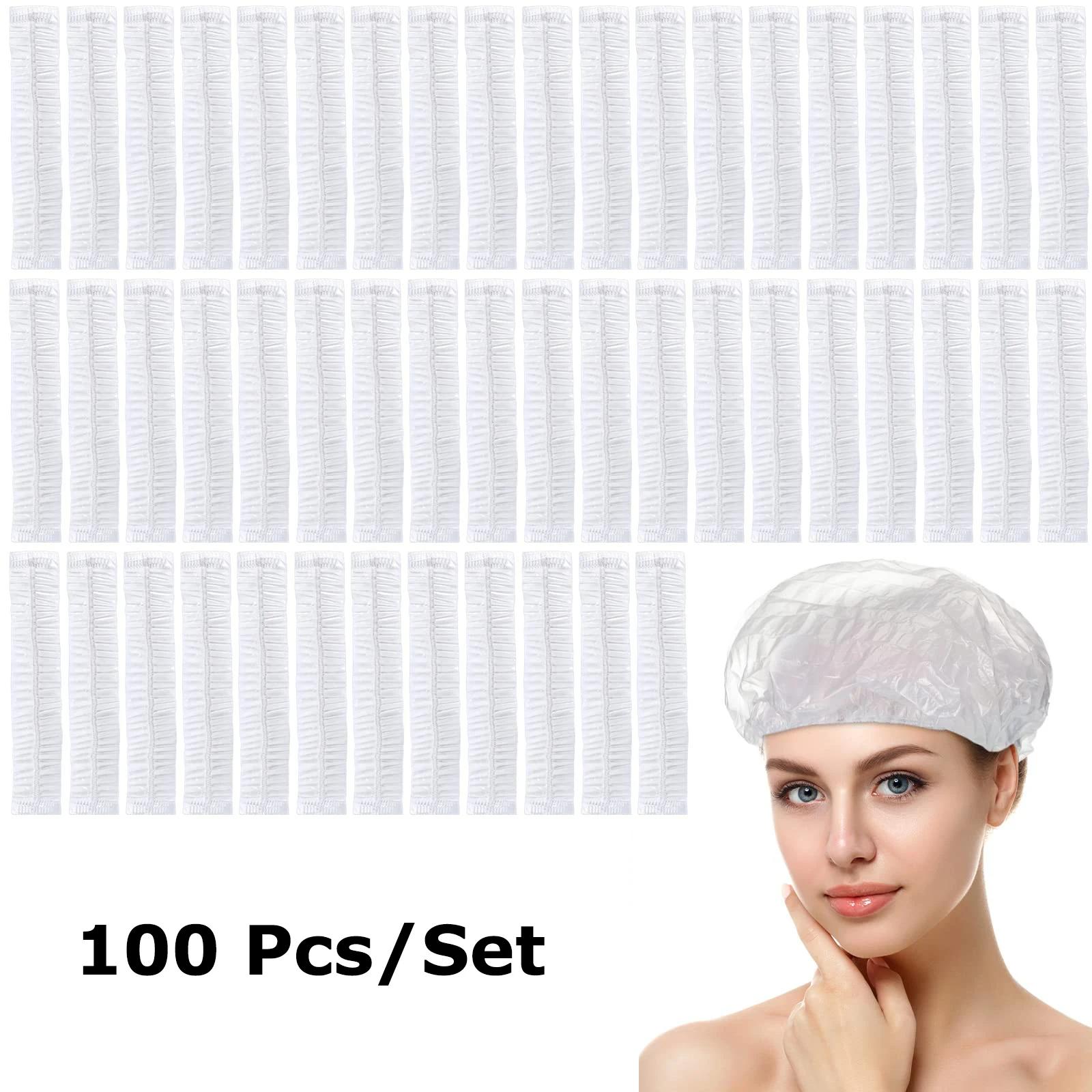 

Шапочка для душа, 100 шт., одноразовые эластичные чашки для ванны для волос, большие толстые, прозрачные, водонепроницаемые пластиковые для путешествий, спа-отелей, парикмахерских, домашнего использования