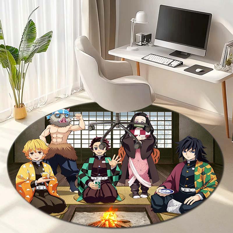 Classic Japanese-style Cartoon Demon Slayer Round Rug, Home Soft Decorative Anti-slip Yoga Mat and Chair Mat, Outdoor Floor Mat Carpet K33