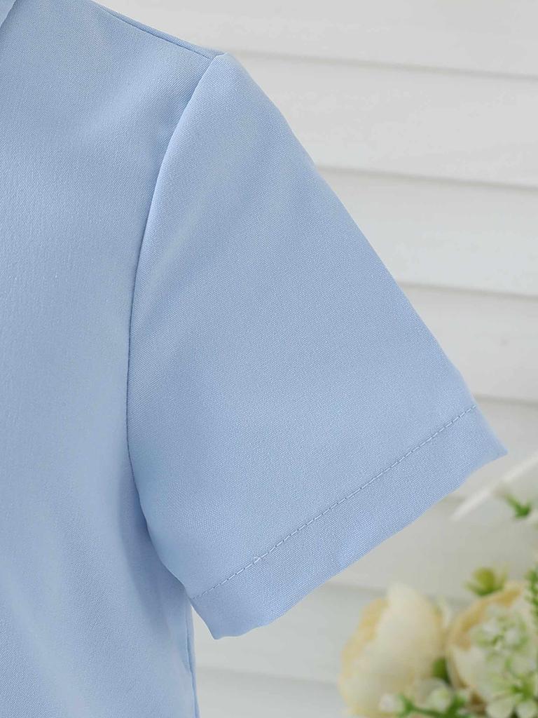 Girls' Short Sleeve Shirt Dress, Ruffle Hem Casual Summer Dress for Kids 1-8Y