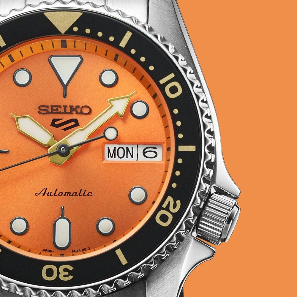 Seiko 5 ספורט SRPK35K1 SKX מידי ריאישו חוגה כתומה שעון גברים אוטומטי