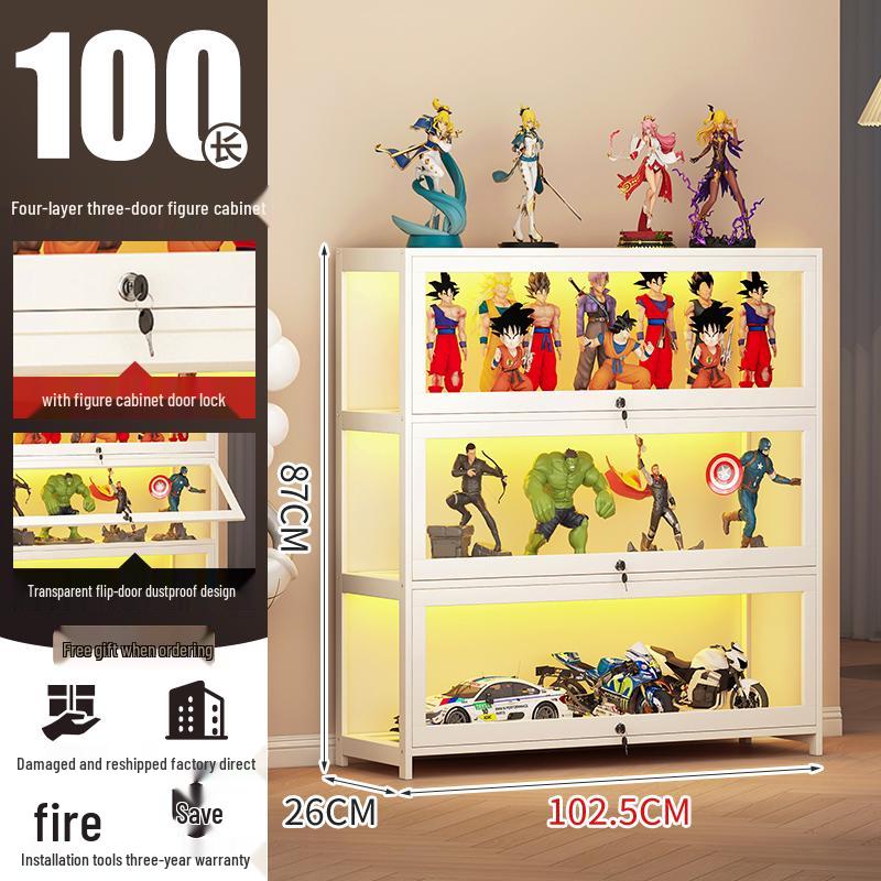 Acrylic Lockable Display Case with LED Lights for Figurines and Models, Dustproof Transparent Stand