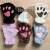 Women's Cute Cartoon Bear Paw Fingerless Plush Gloves with Hanging Neck