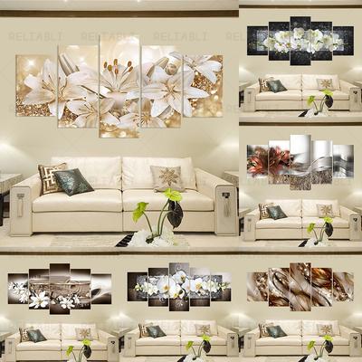 5 Panels Modern Fashion Lilies Flower Canvas Painting Wall Art Posters and Prints Living Room Bedroom Home Decor No Frame